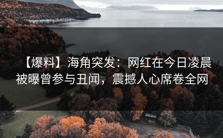 【爆料】海角突发：网红在今日凌晨被曝曾参与丑闻，震撼人心席卷全网