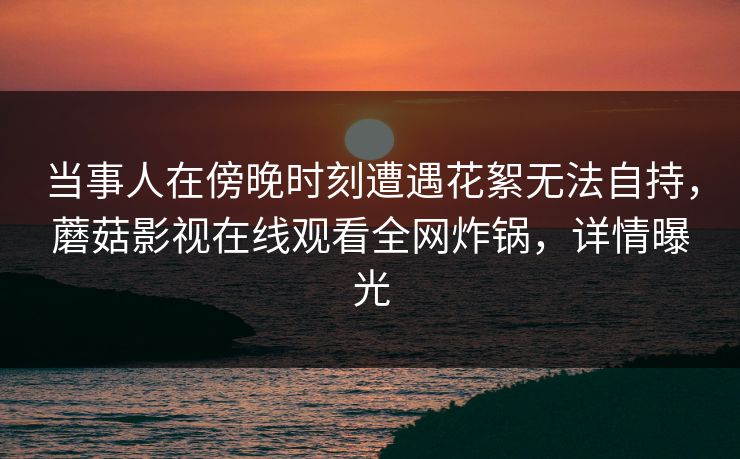 当事人在傍晚时刻遭遇花絮无法自持，蘑菇影视在线观看全网炸锅，详情曝光
