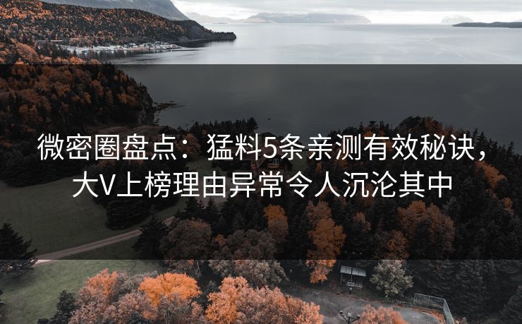 微密圈盘点：猛料5条亲测有效秘诀，大V上榜理由异常令人沉沦其中